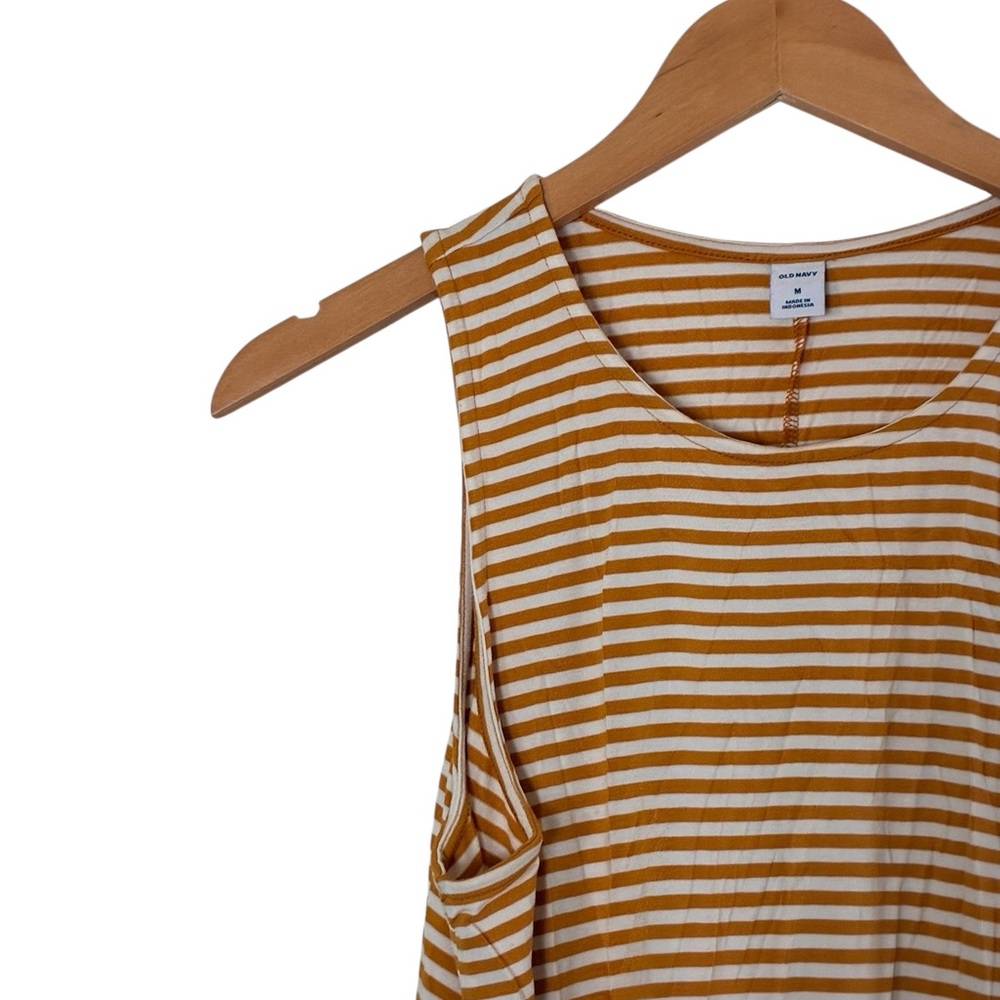 Old Navy | Orange white striped scoop crewneck sleeveless stretch midi dress - Picture 3 of 12